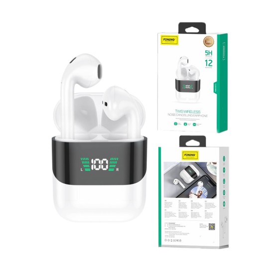 FONENG WIRELESS BLUETOOTH EARPHONES BL112 WITH DIGITAL DISPLAY WHITE 